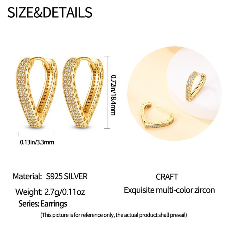KUNSIR Women 925 Sterling Silver Gold Heart Shape Huggie Hoop Earrings Full CZ