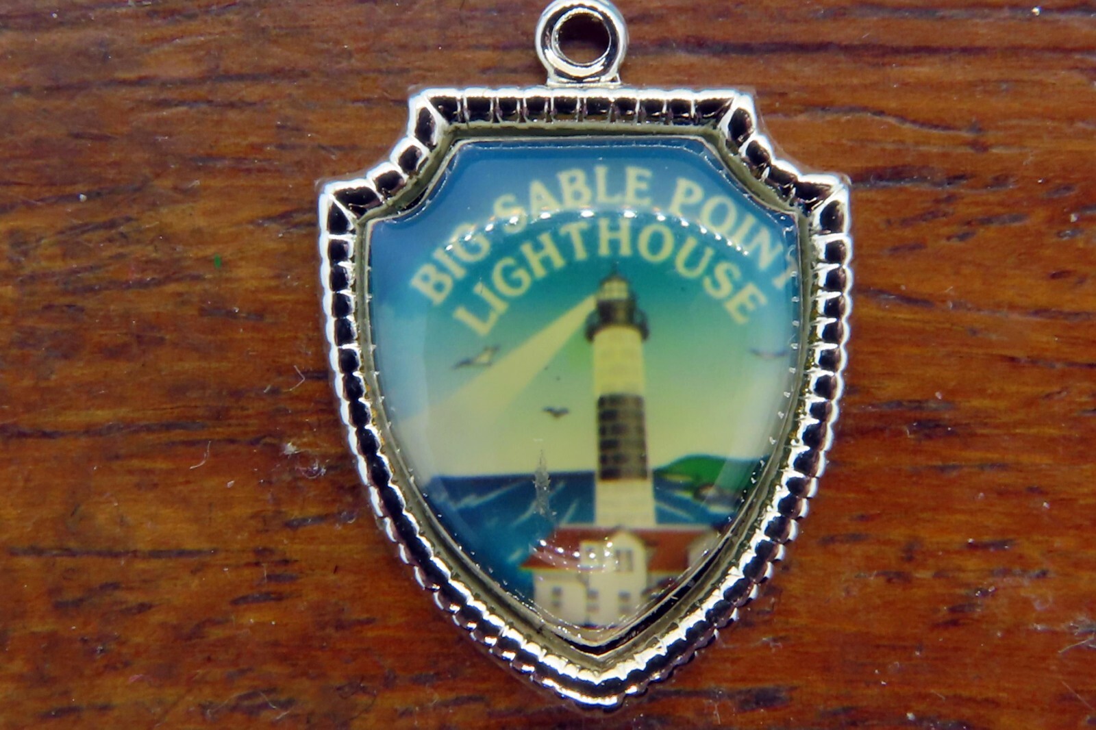 Vintage silver BIG SABLE POINT LIGHTHOUSE LAKE MICHIGAN SHIELD charm 31-14