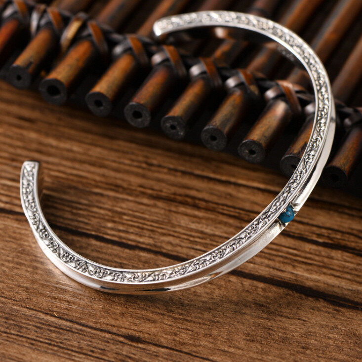 I01 Sterling Silver 925 Bangle with Small Turquoise