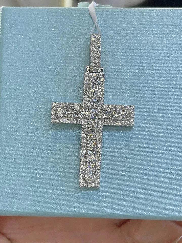 3 Ct Round Cut Moissanite Men’s Religious Cross Pendant Real 925 Sterling Silver
