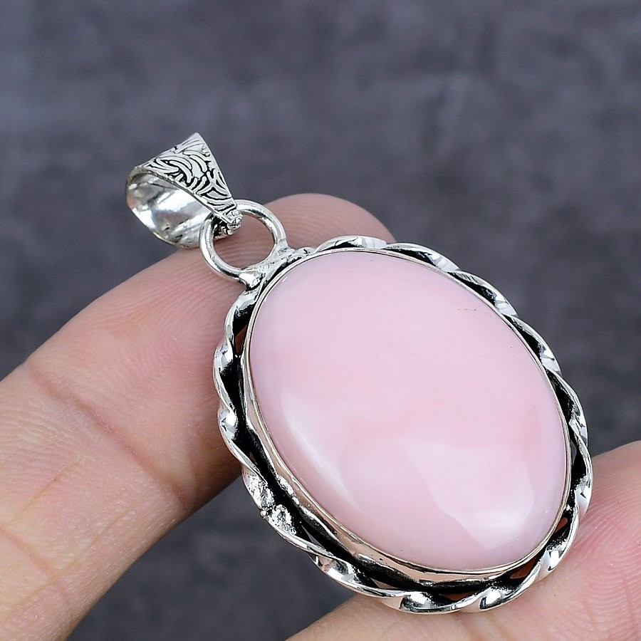 Pink Opal Gemstone 925 Sterling Silver Jewelry Pendant 1.65″ Gift for Her h406