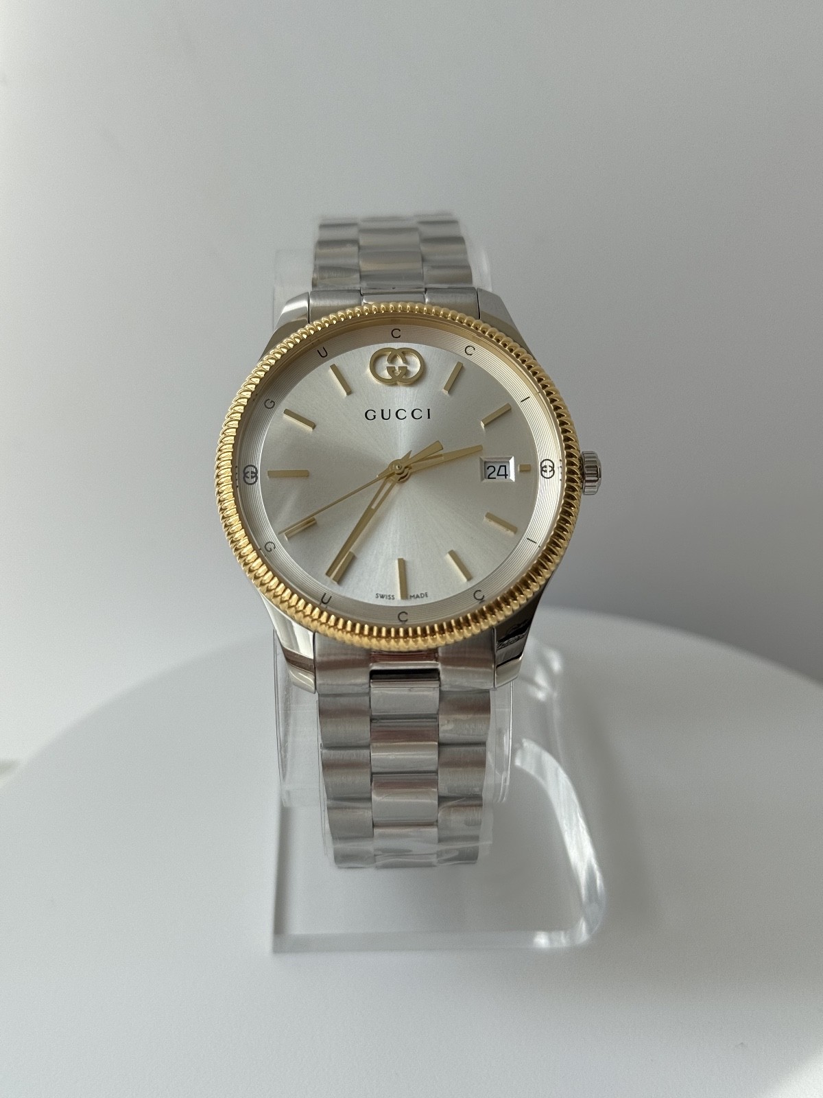 Gucci G-Timeless Quartz 38mm Yellow Gold Bezel Watch YA1264233