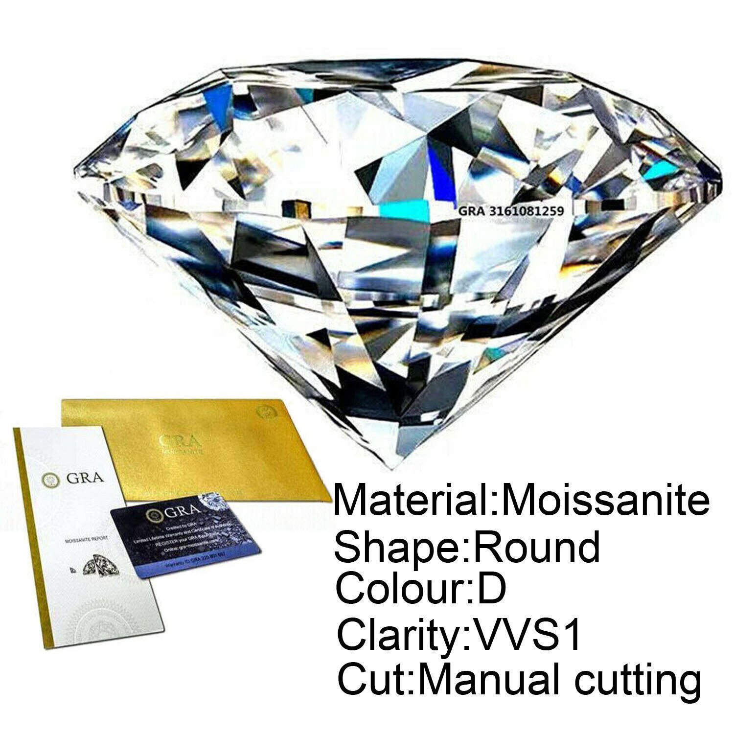 1.20 Ct VVS1 White Moissanite Diamond Clarity D Color Round Brilliant Certified