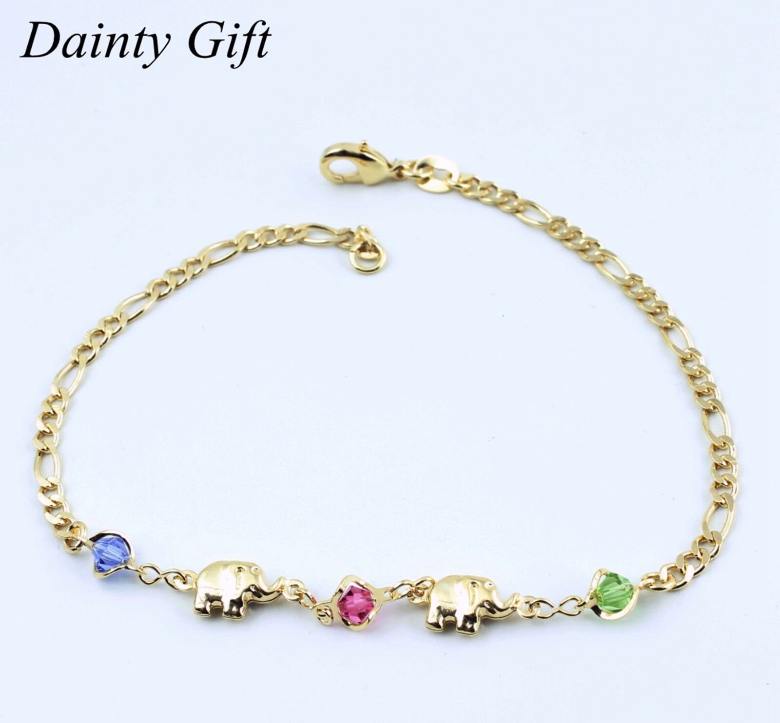 Women Gold Filled Animal Elephant Figaro Link Chain Anklet Foot Bracelet 9.5″