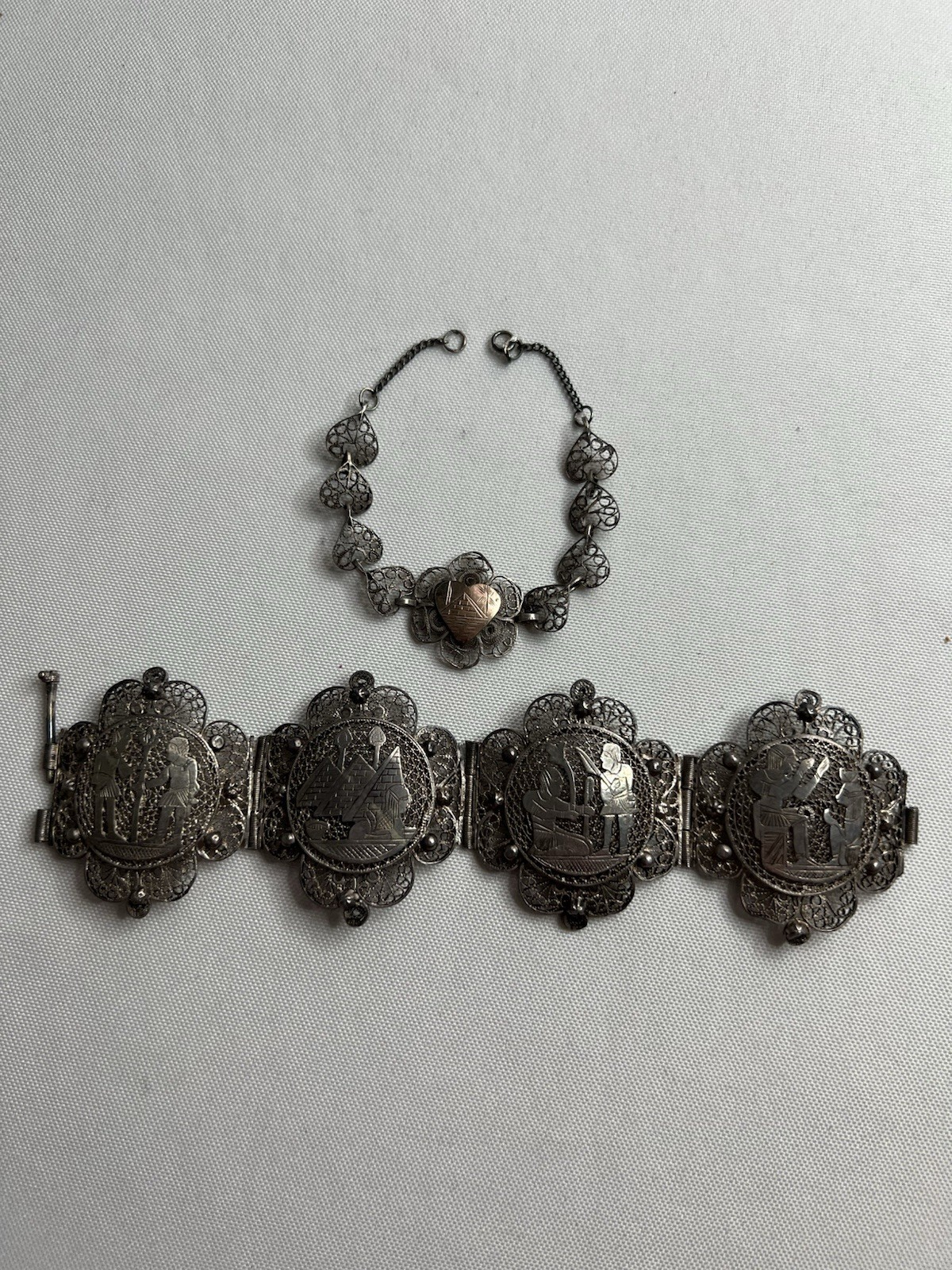 Vintage Egyptian Silver Souvenir Filigree Bracelets Lot Of 2 Made Egypt