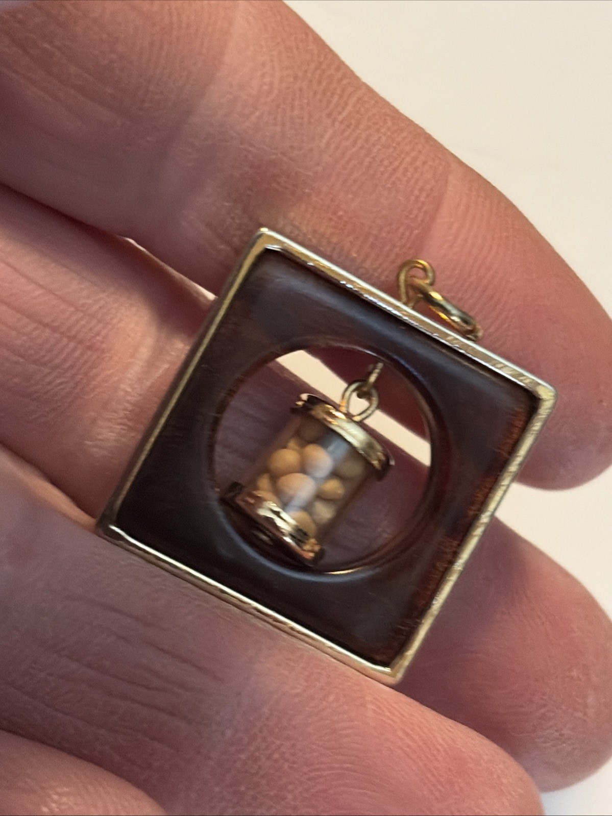 Vintage Rare Mustard Seed Faith Pendant Charm-capsule Dangles In Square