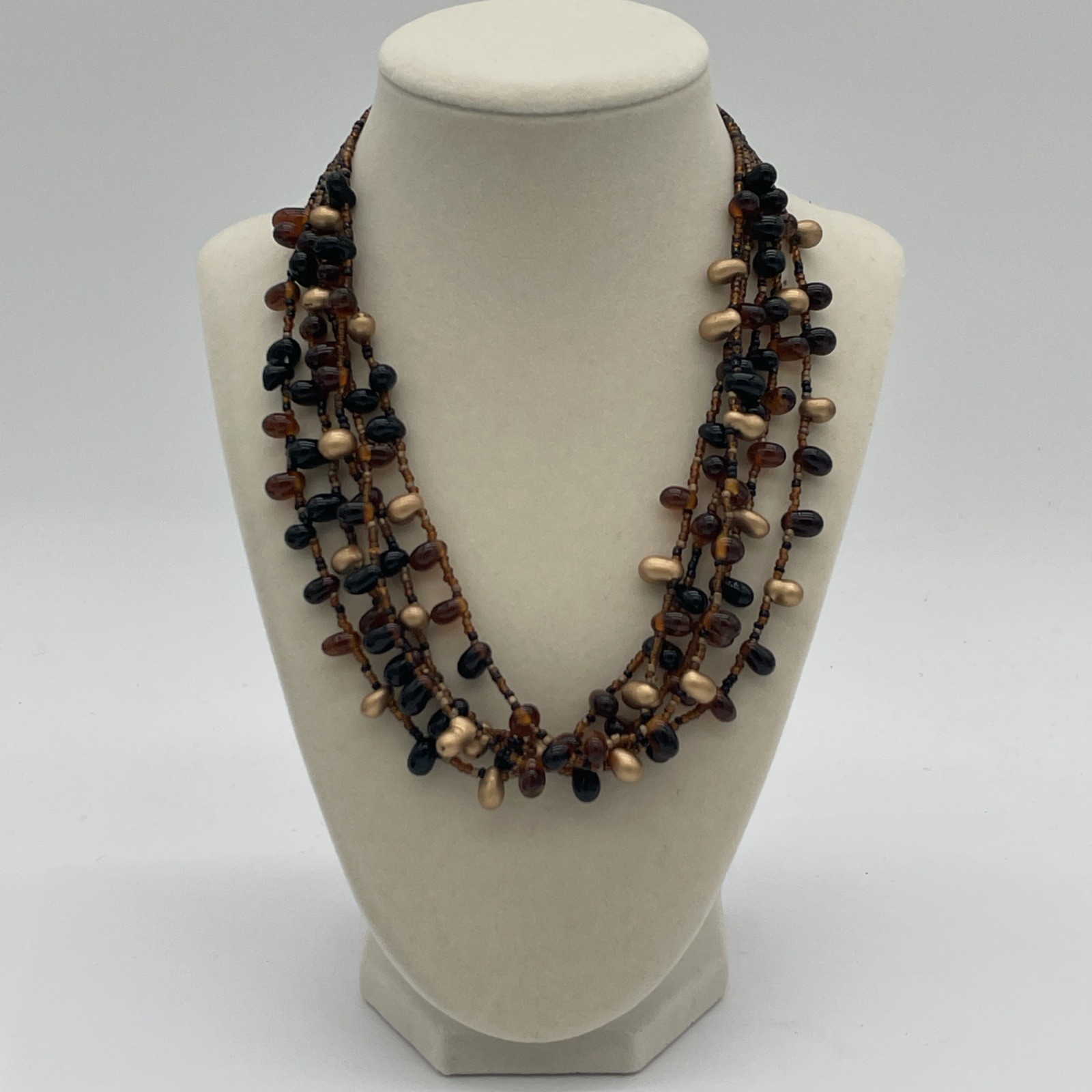 Vintage Style Multi-Strand Beaded Necklace With Multicolor Beads & Lobster Clasp