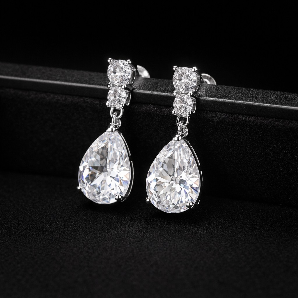 Sparkling Crystal Drop Earrings Teardrop Silver Tone Wedding Birthday Gift