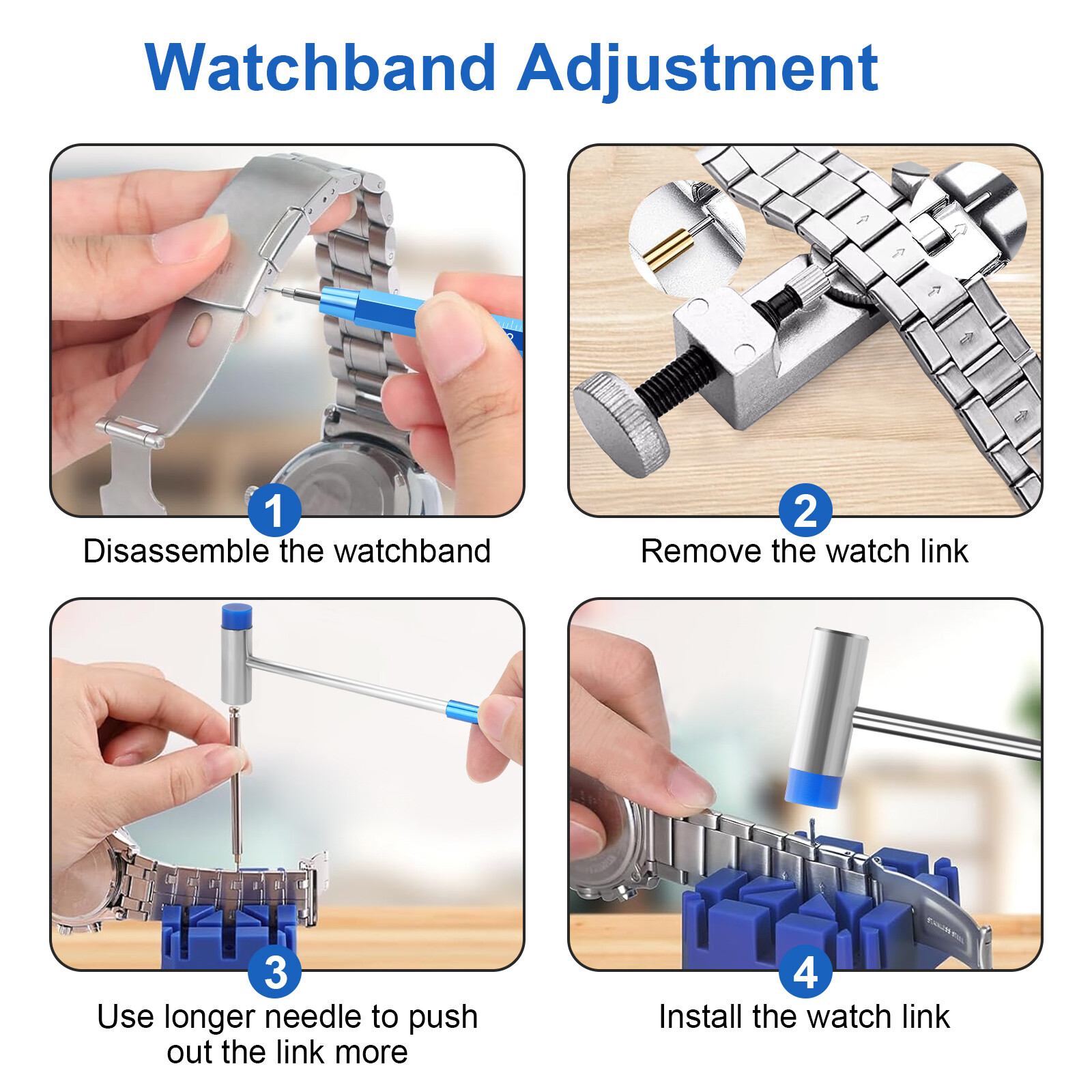 Adjustment Watch Band Strap Link Pin Remover Spring Bar Repair Resizing Tool Kit