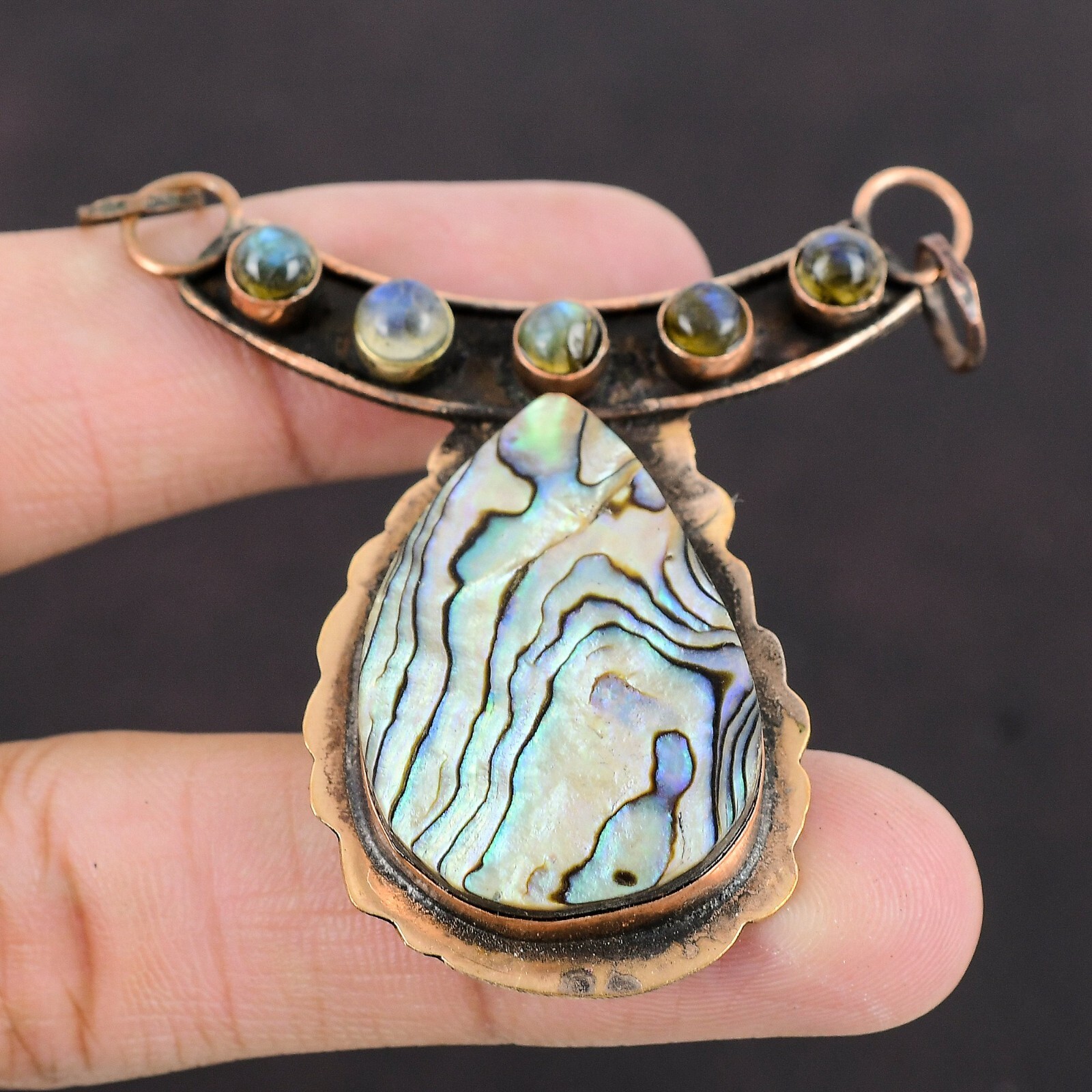Valentines Deal Pear Abalone Shell Gemstone Labradorite Pendant Jewelry Copper