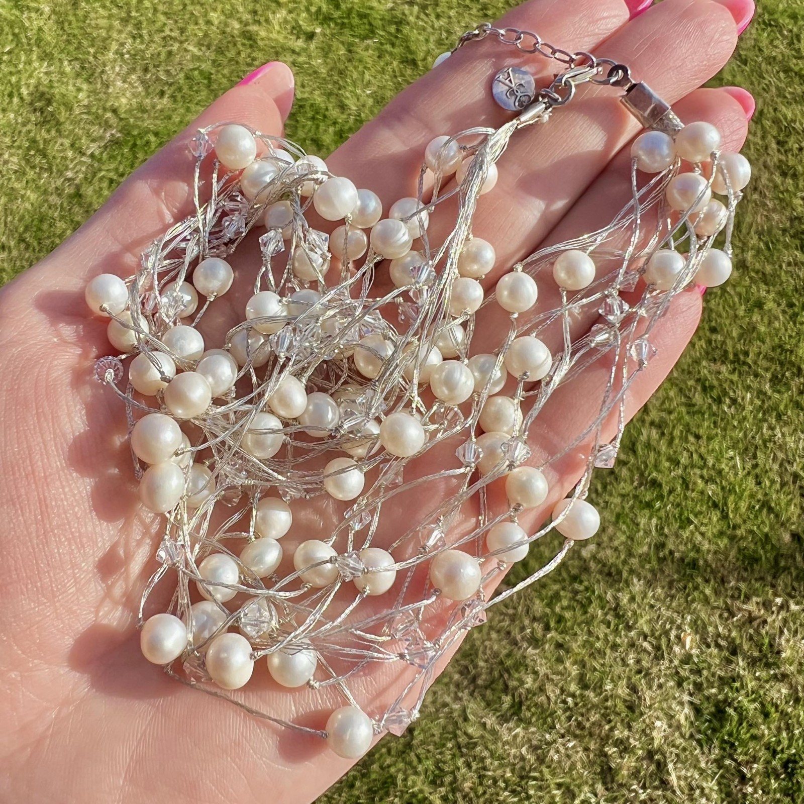 S&S Disigner Vintage Sterling Silver 925 Necklace Jewelry Mother of Pearl 33 gr
