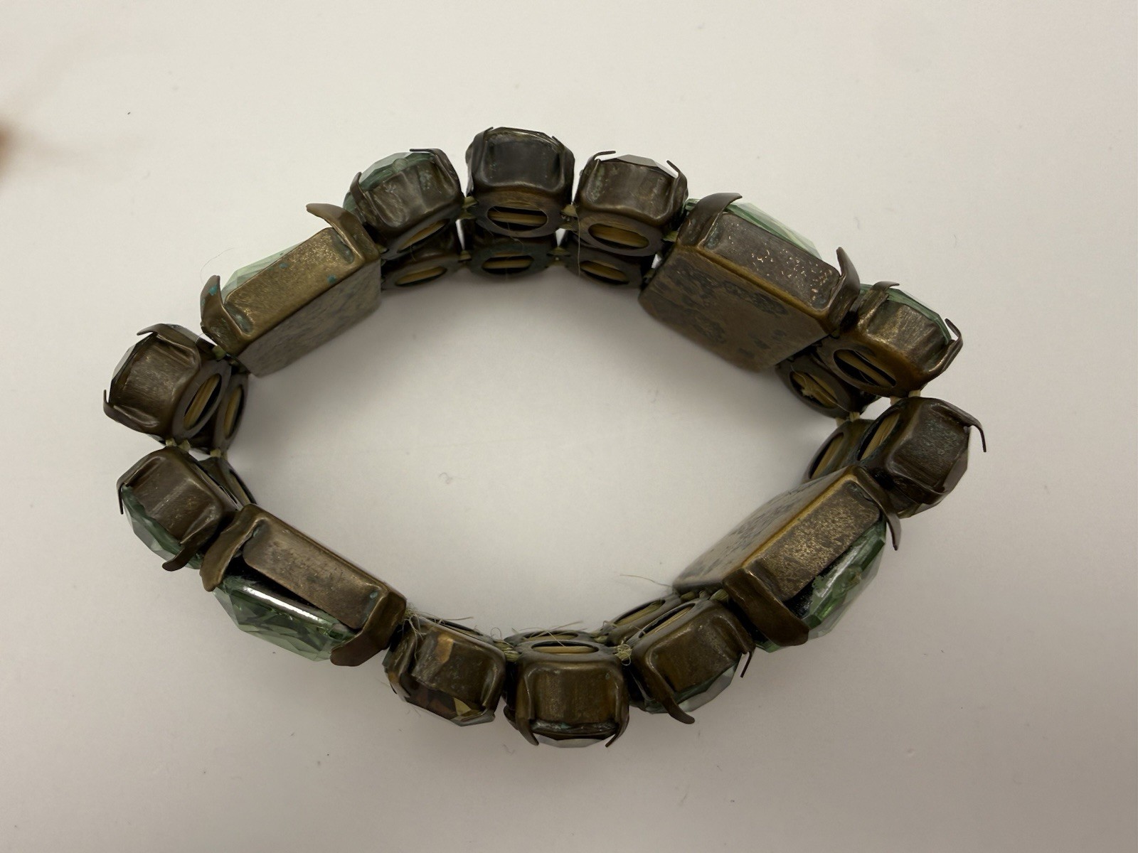 Vintage Bracelet Green Stone Stretch Slide Cuff Statement