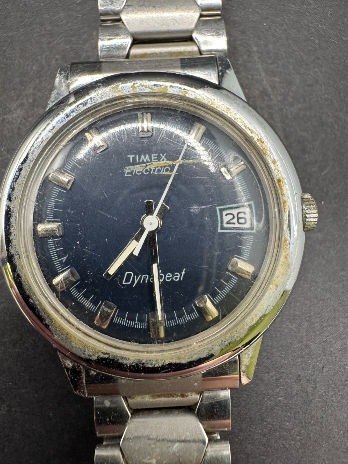 Vintage TIMEX Men’s Electric Dynabeat Black Dial Silver Tone Quartz Watch 30mm