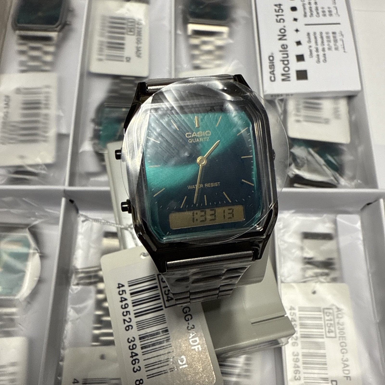 Casio Vintage Green Dial Stainless Steel Quartz Casual AQ-230EGG-3A Unisex Watch