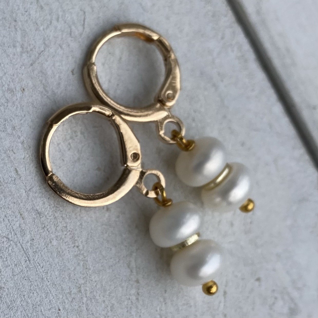 Min Favorit Genuine White Button Pearls & Gold Pl Artisan Drop Earrings