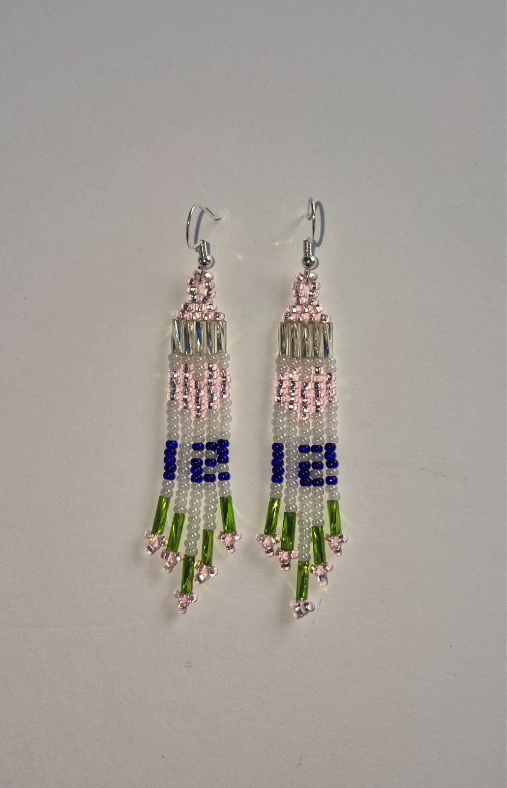 Native American Beaded 12th Woman Team Spirit Earrings with pink hearts