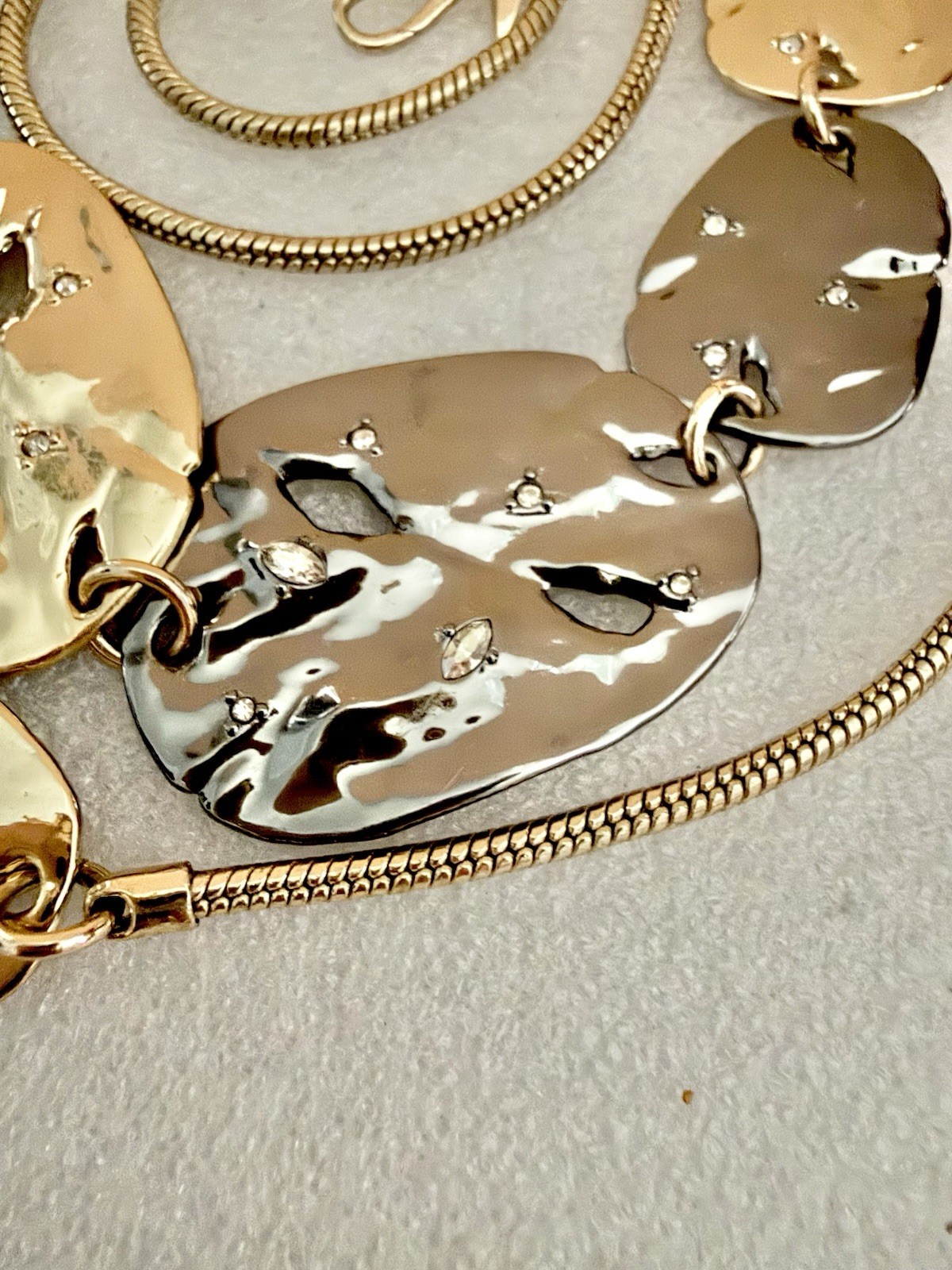 ALEXIS BITTAR Hammered 10k GP Organic Discs W/Ruthenium Accents 38” Necklace