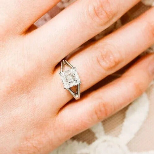 Diamond 2.40 Ct Asscher Cut Lab-Created Engagement Ring 925 Sterling Silver