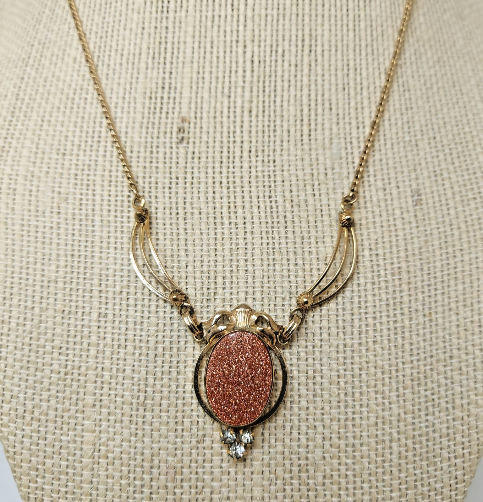 Vintage 1/20 12k Gold Filled Goldstone Sandstone Lavalier Necklace