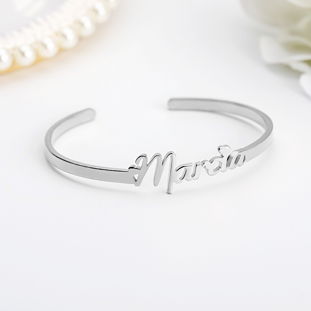 Custom Name Bangle Nameplate Open Cuff Bracelet Stainless Steel Women Jewelry