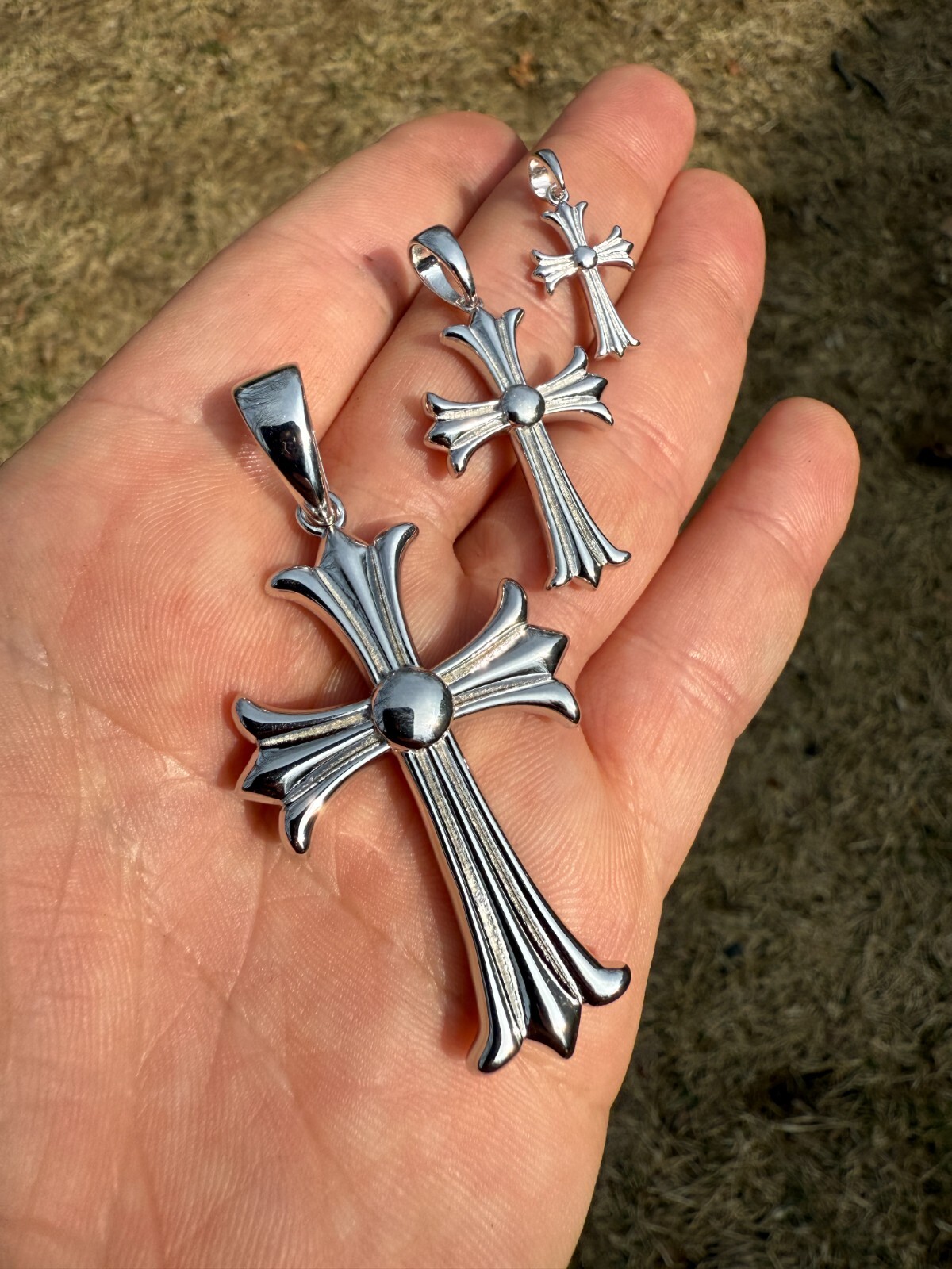 Gothic Cross Plain Real 925 Sterling Silver Pendant Necklace Hearts Of Chrome