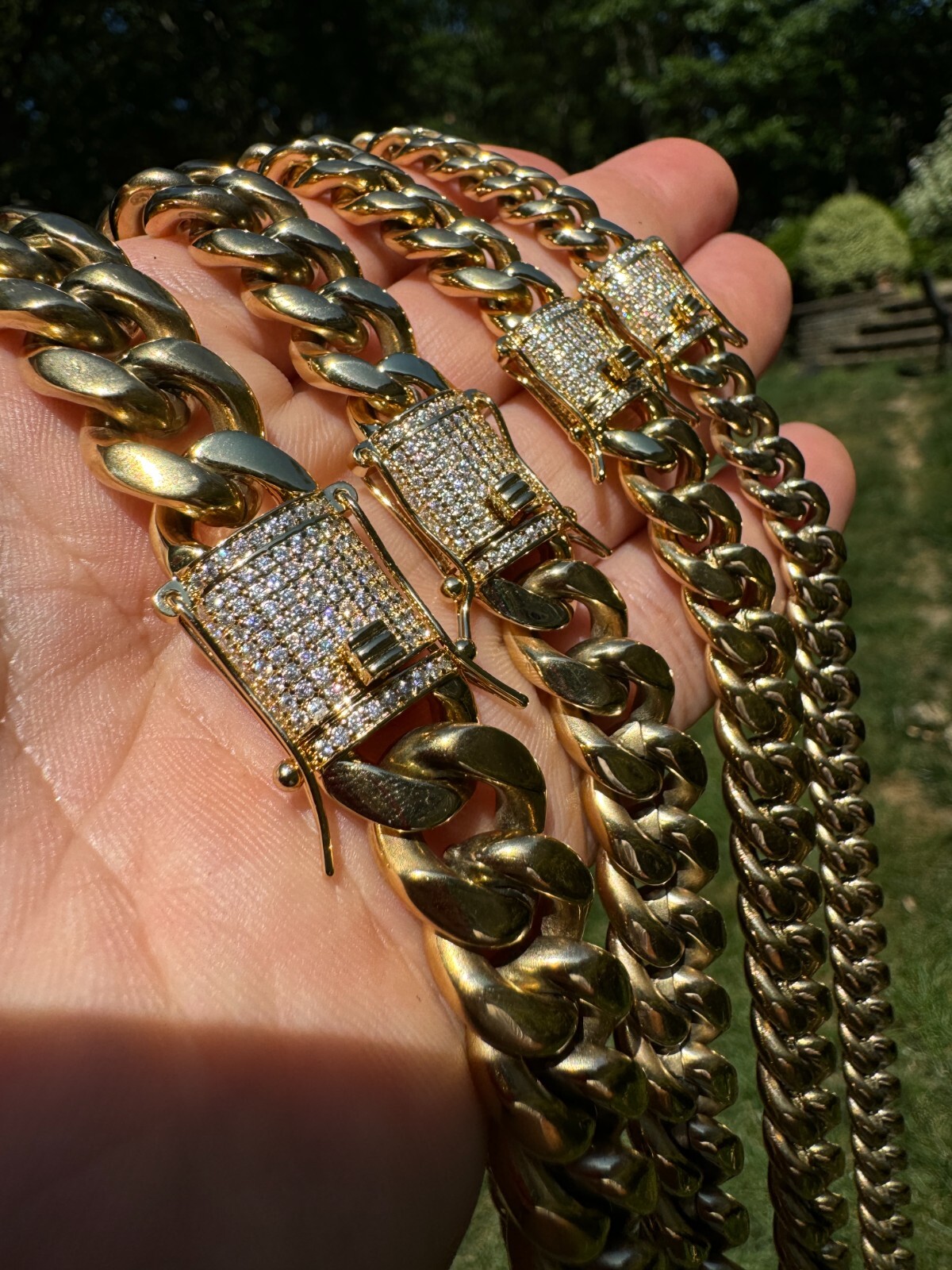Miami Cuban Link Chain W. 1ct CZ Iced Clasp 14k Yellow Gold Plated Stainless