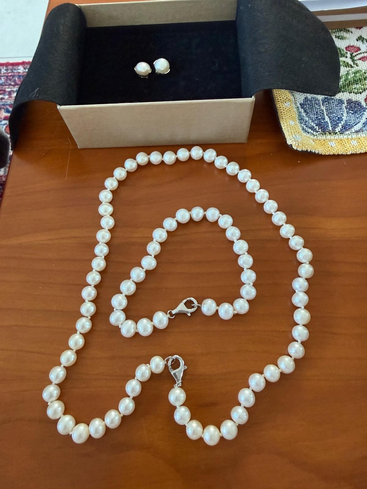 3 pcs necklace necklace, bracelet stud earrings cultured pearl with silver lobster clasp