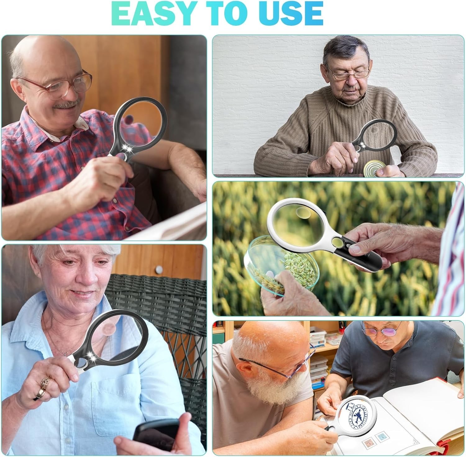 Large Magnifying Glass with Light 10X 20X 45X Illuminated Handheld Magnifier