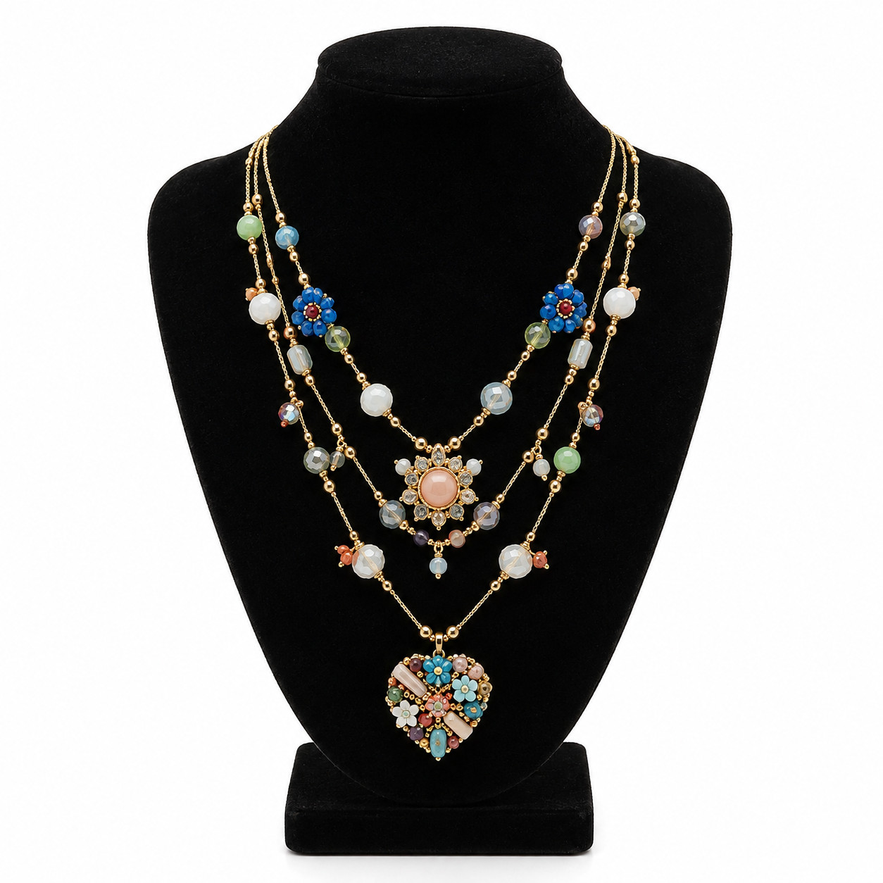 Betsey Johnson Layered Butterfly Charm Necklace Multi Strand Colorful Pendant