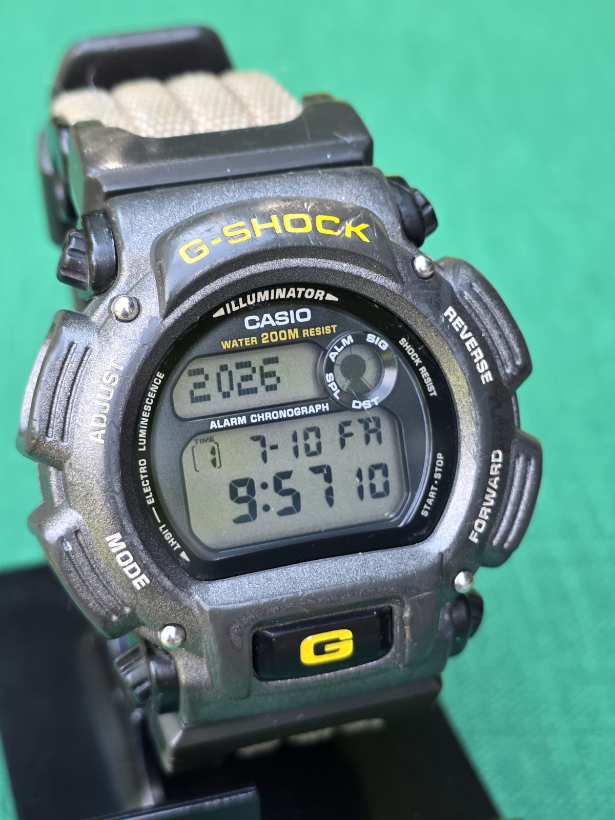 Casio G-Shock DW-9050 Watch Men 44mm Digital Gray Yellow Bezel 2163 New Battery