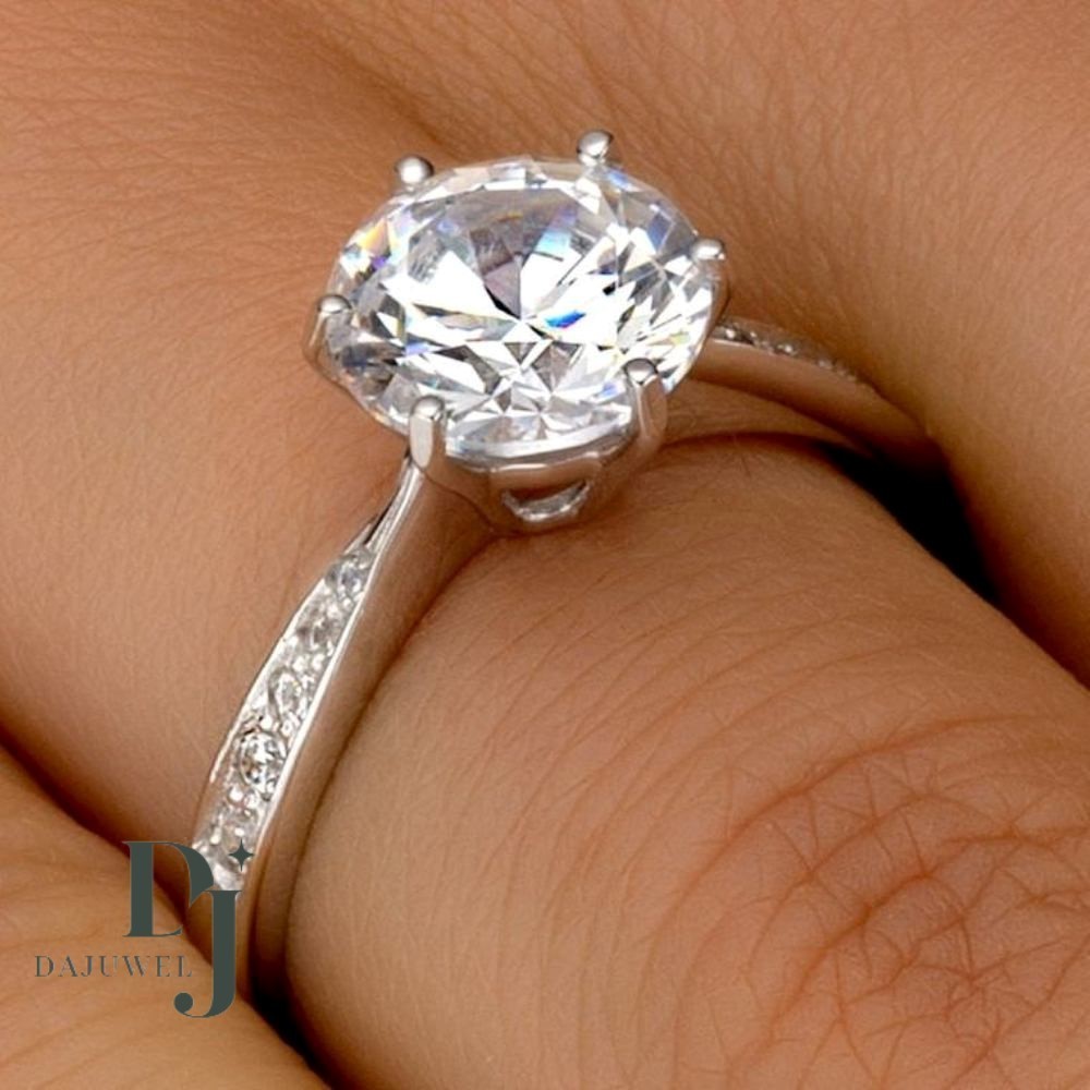 Moissanite Solitaire Engagement Ring VVS1 Round Cut 2.20 CT Solid 14K White Gold