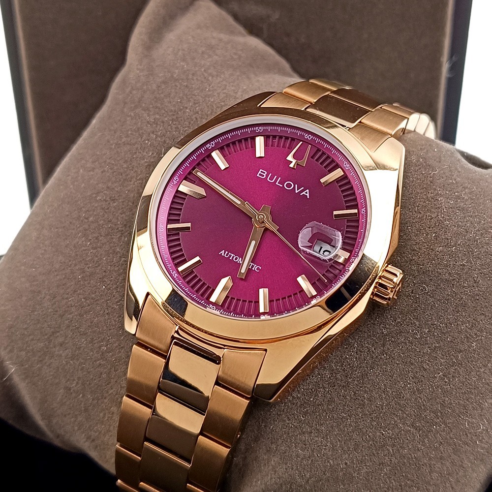 Men’s Bulova Surveyor 97B234 Purple Dial Rose Gold Stainless Automatic Watch