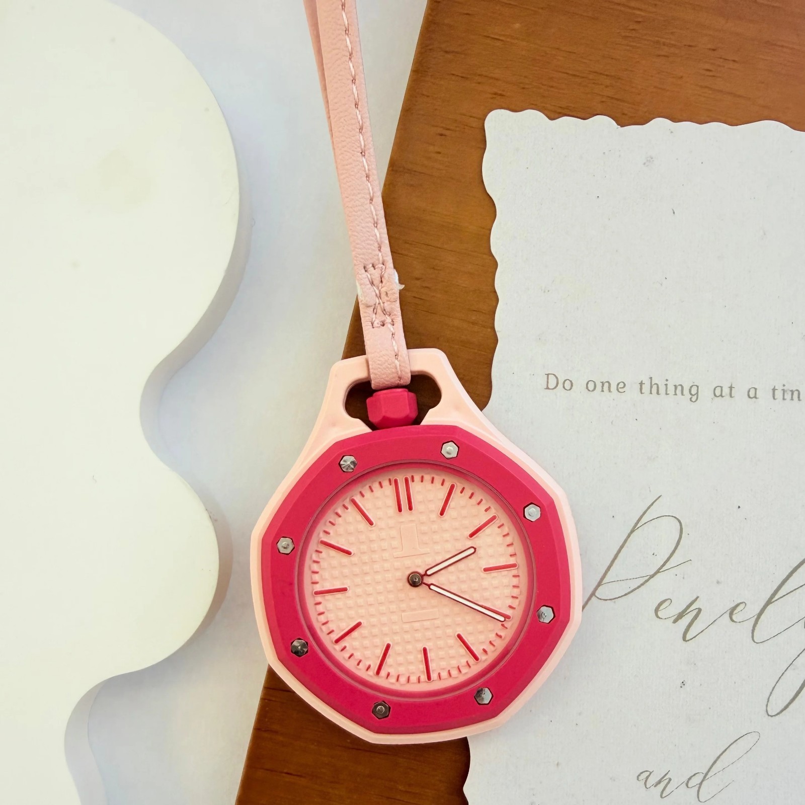 Octagonal Textured Dial Pendant Watch, Unisex, with Colorful Leather Strap