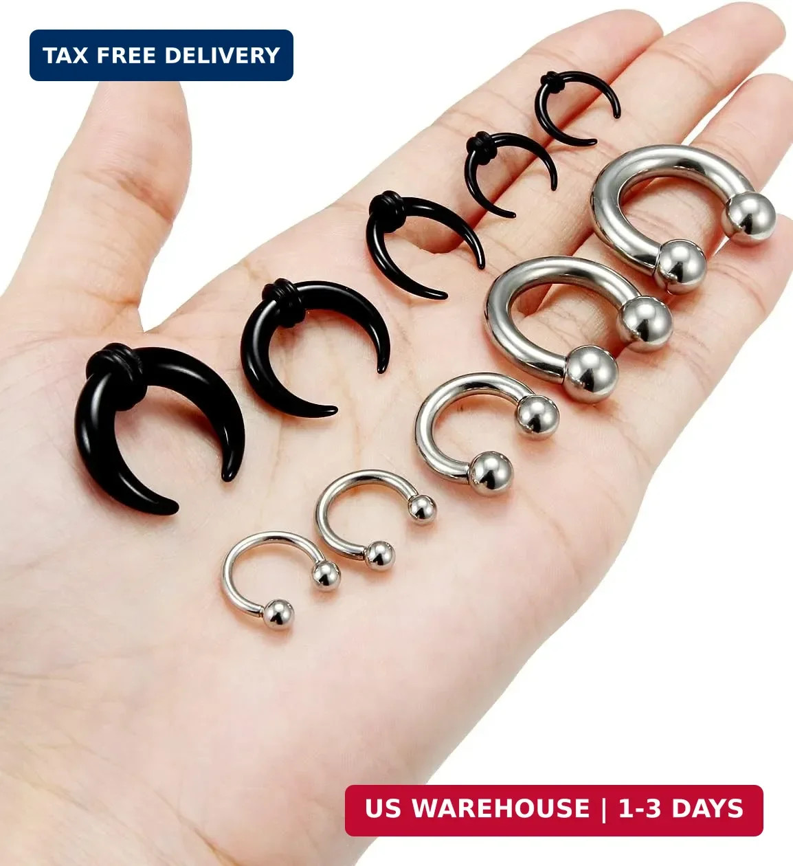 14G4G Septum Stretching Kit Surgical Steel Acrylic Pincher Tapers C Shape Buf…