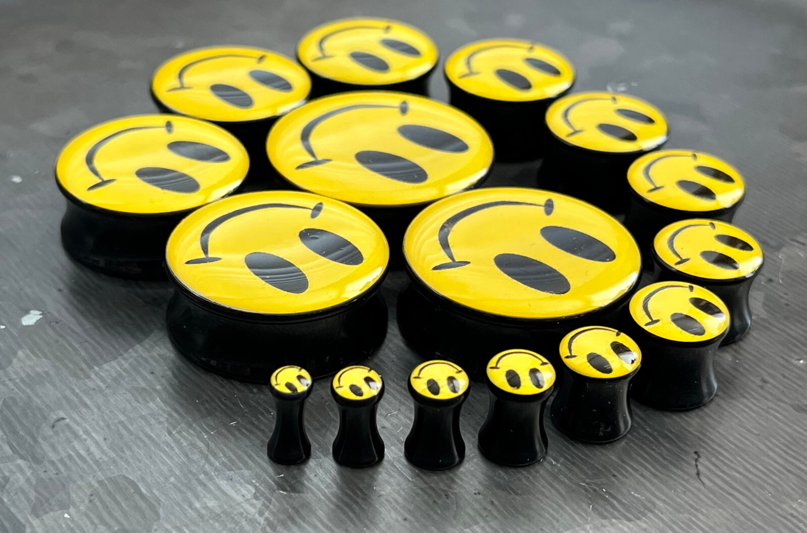PAIR Smiley Face Plugs Logo Double Flare Saddle Earlets Earrings Guages Gauges
