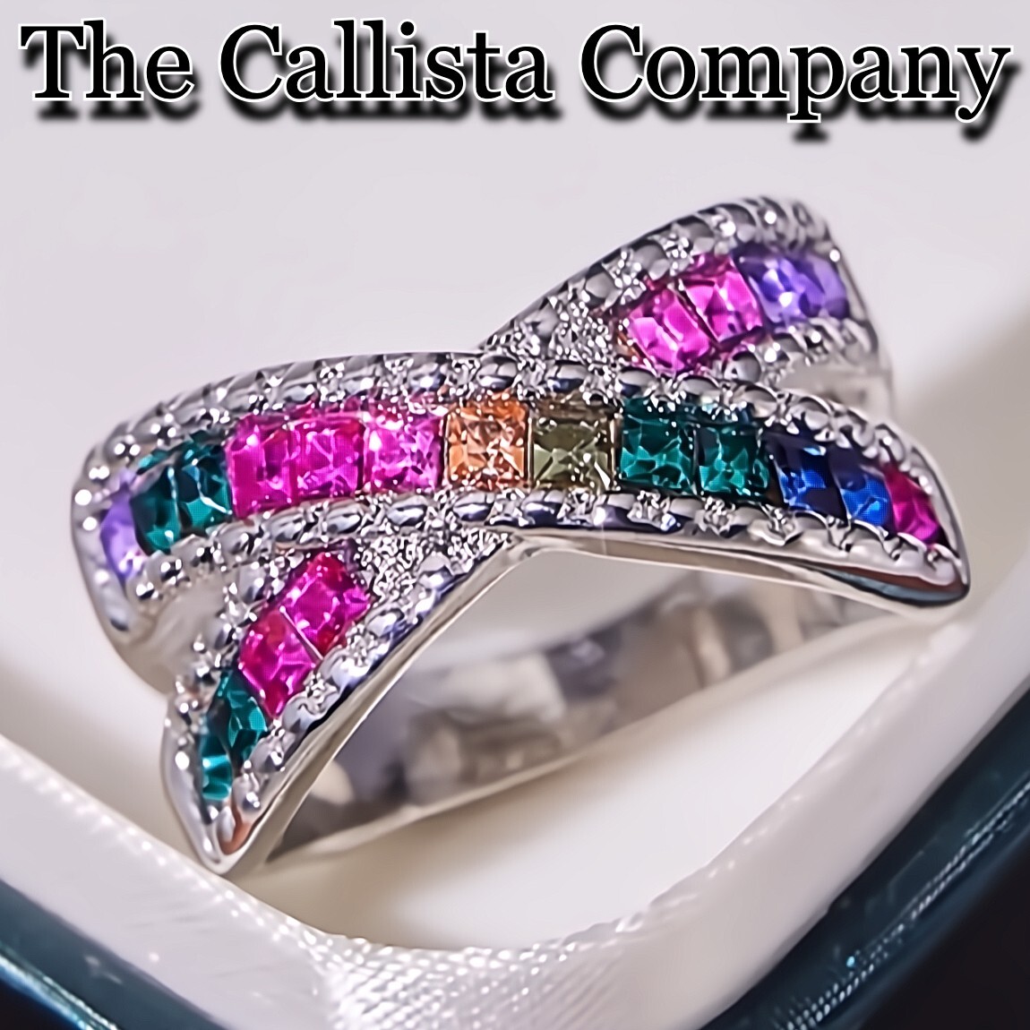 1.2K+ Sold LAB-CREATED SQ CUT MULTI-COLORED 3A+ CZ S925 SILVER RING SZ 6-9 ✓