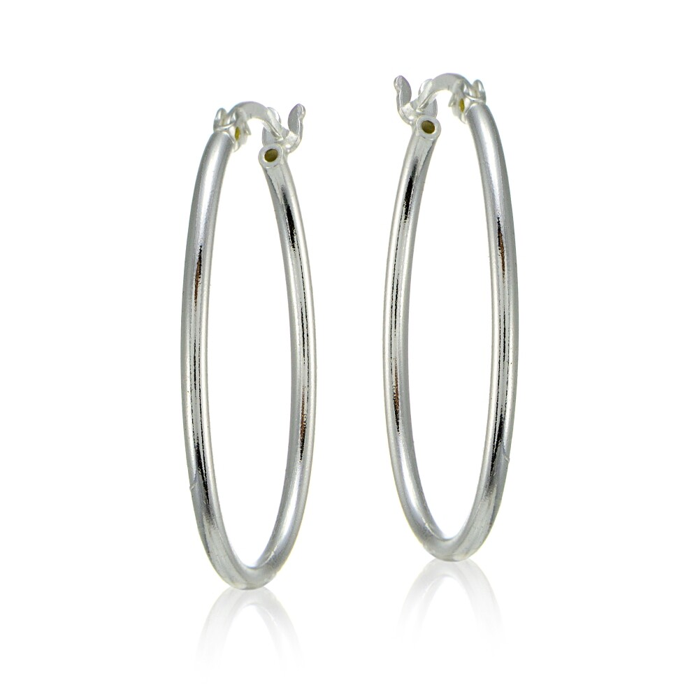 Sterling Silver High Polished Lightweight Dainty Oval Hoop Earrings