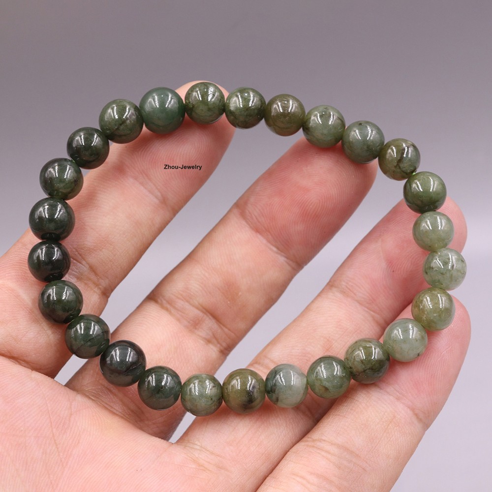 Handmade Natural Oil-Green Jade 7mm Bead Women’s Elastic Bracelet