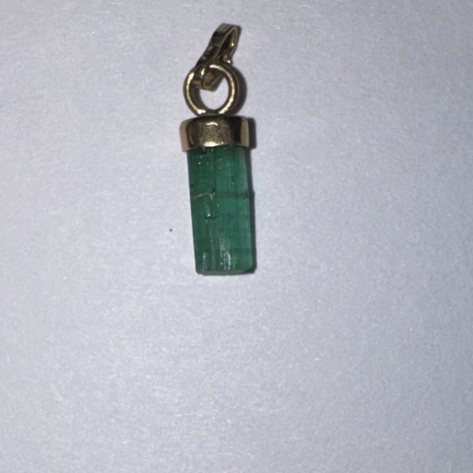Green Rectangular Stone Bar Pendant Charm w/ Gold Tone Cap, 13.7 mm, 1 Stone