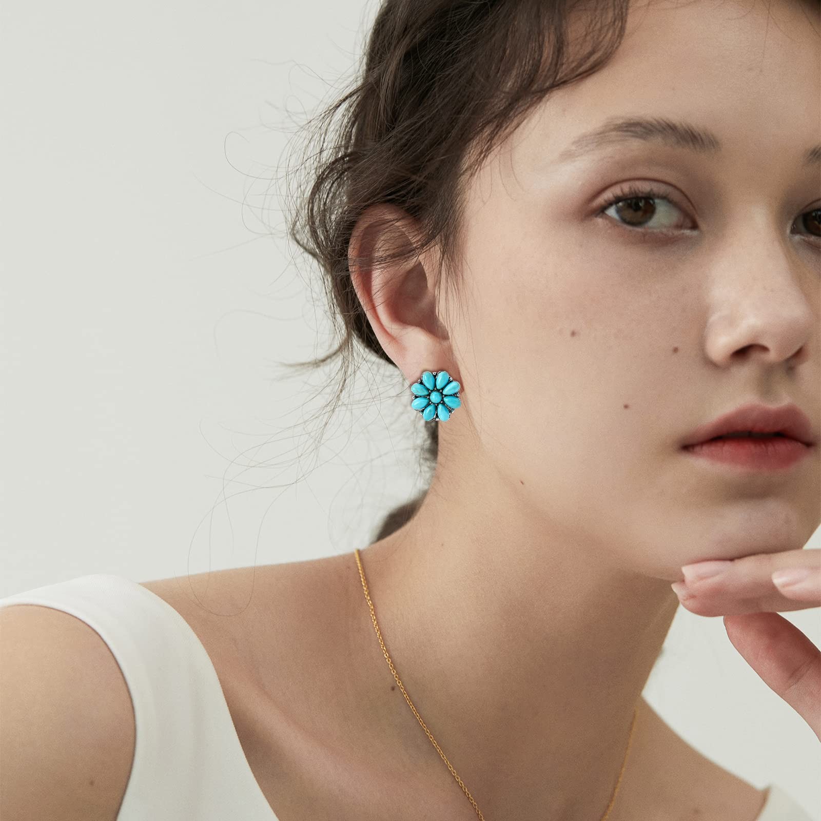 NEWITIN 14 Pairs Turquoise Stud Earrings for Women Classic