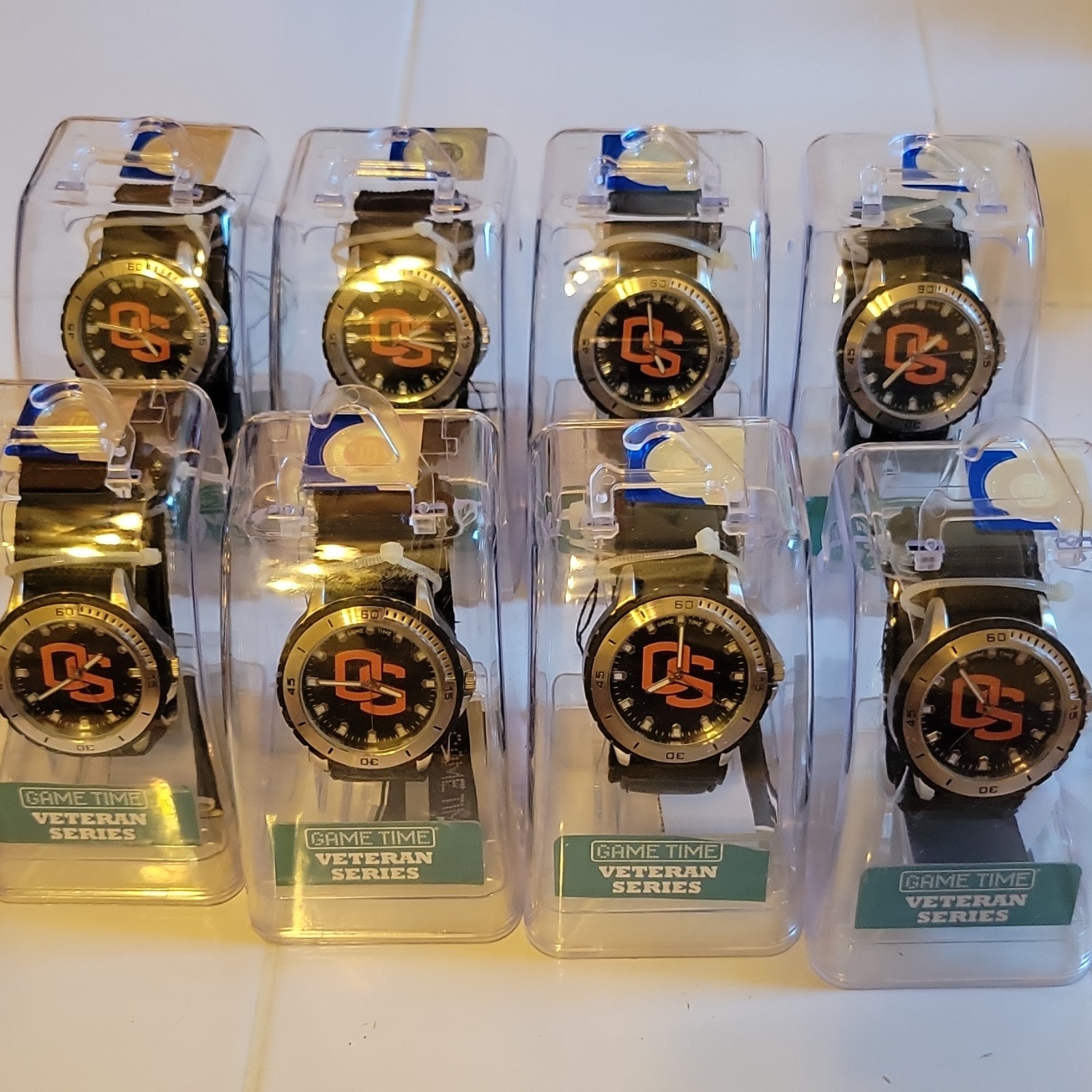 8 Game Time Veteran Series Quartz Black/Orange Logo Dial Silver Case Watch