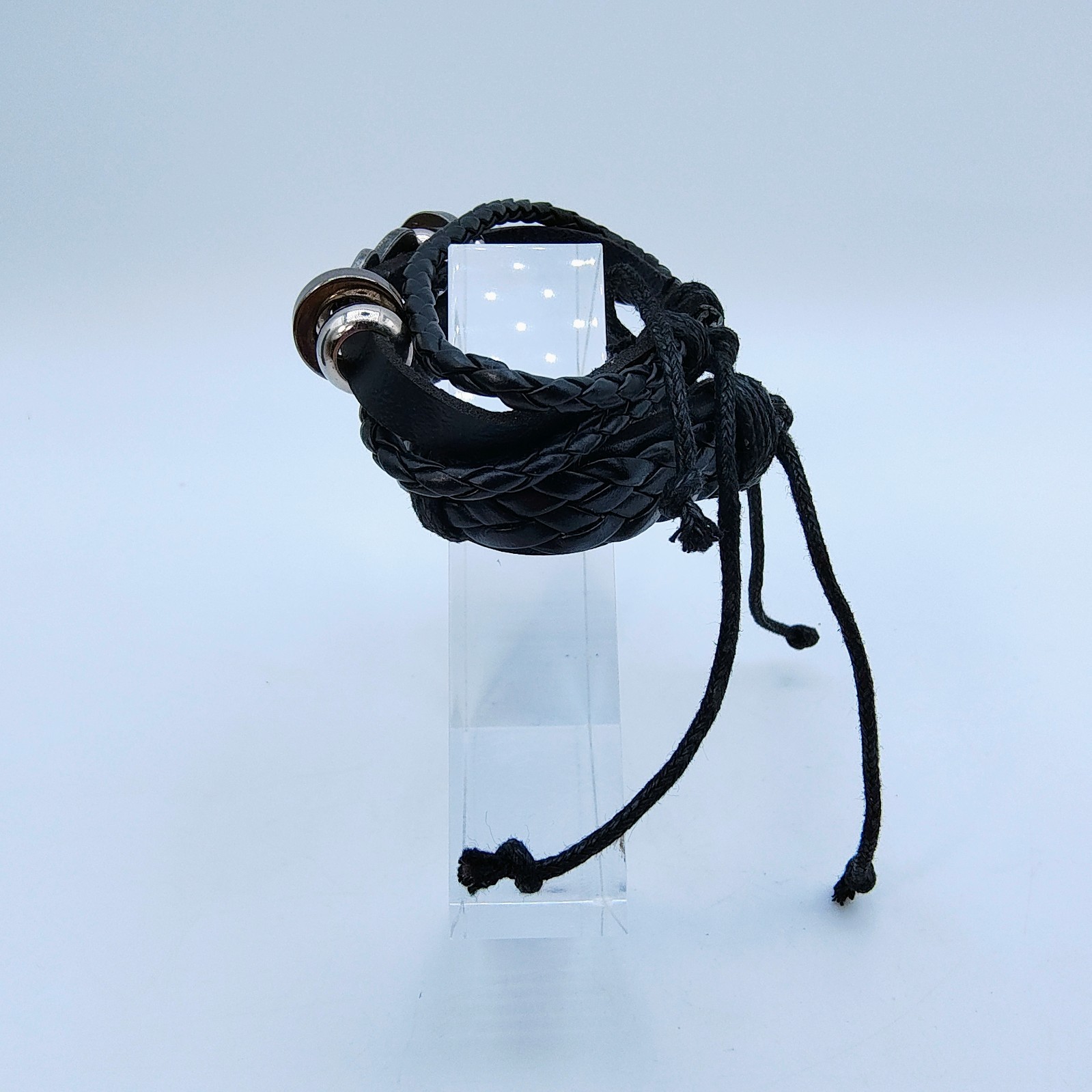Black Faux Leather Bracelet Set of 2 Silver Tone Infinity Y2K Rock Indie Grunge