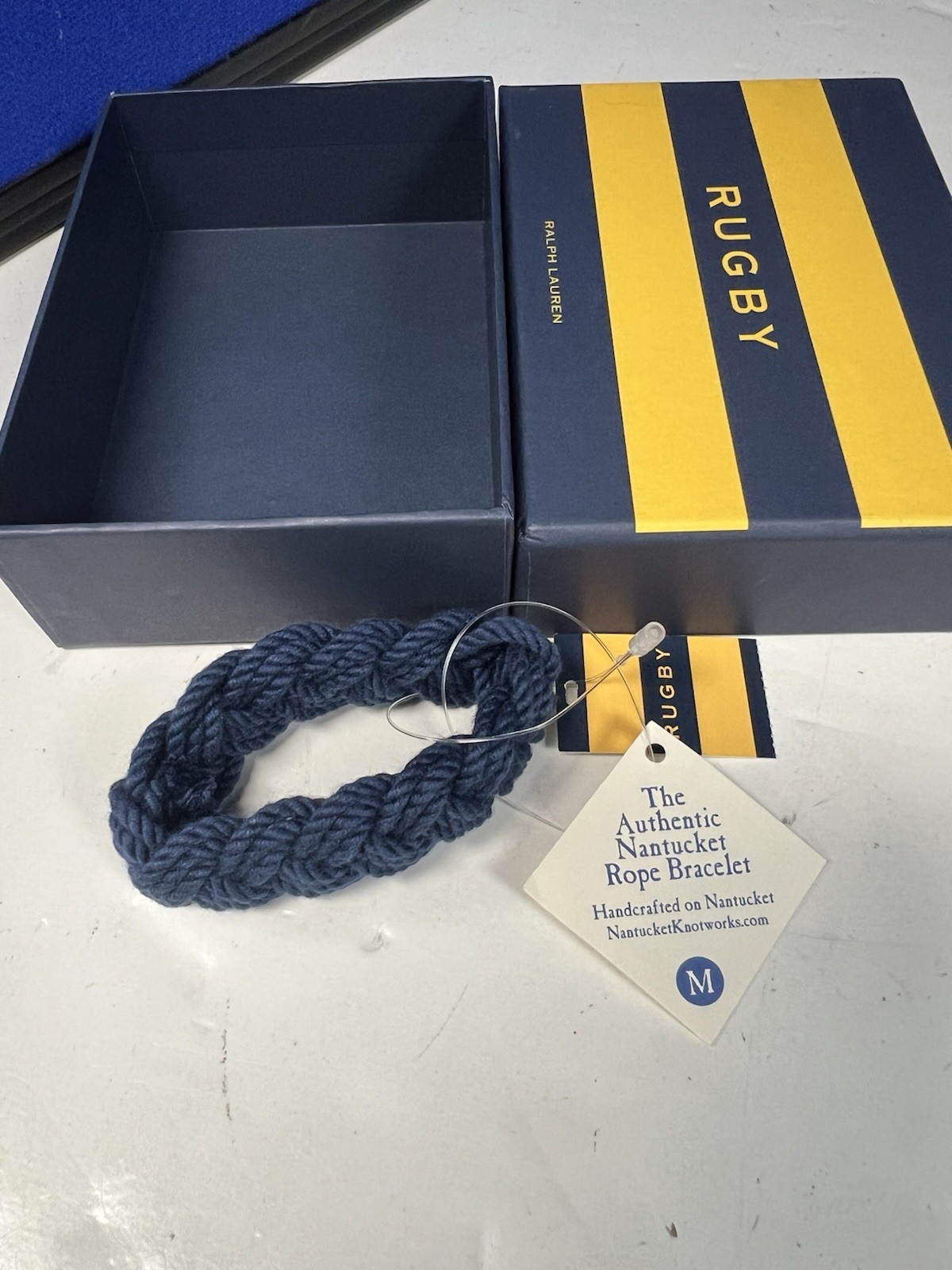 Polo Ralph Lauren Rugby Nantucket Rope Bracelet NAVY BLUE Medium W Box Tags New