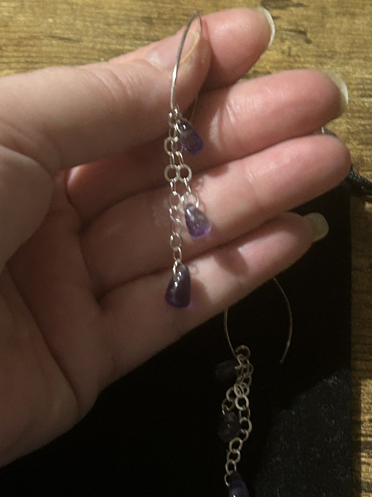 Genuine Amethyst (25 Cts approx.) 925 Silver Chain Large Hook Dangle Earrings