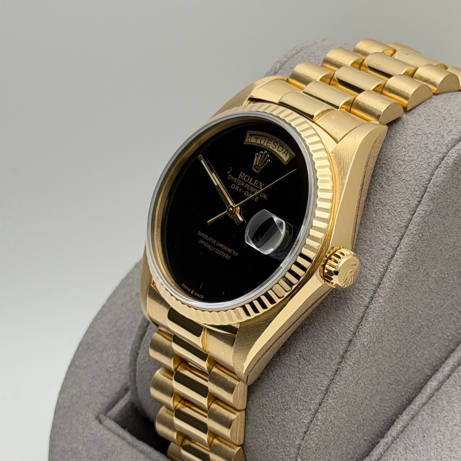 Rolex Day Date President 18038 36mm Black Onyx Dial Quickset 18K Yellow Gold