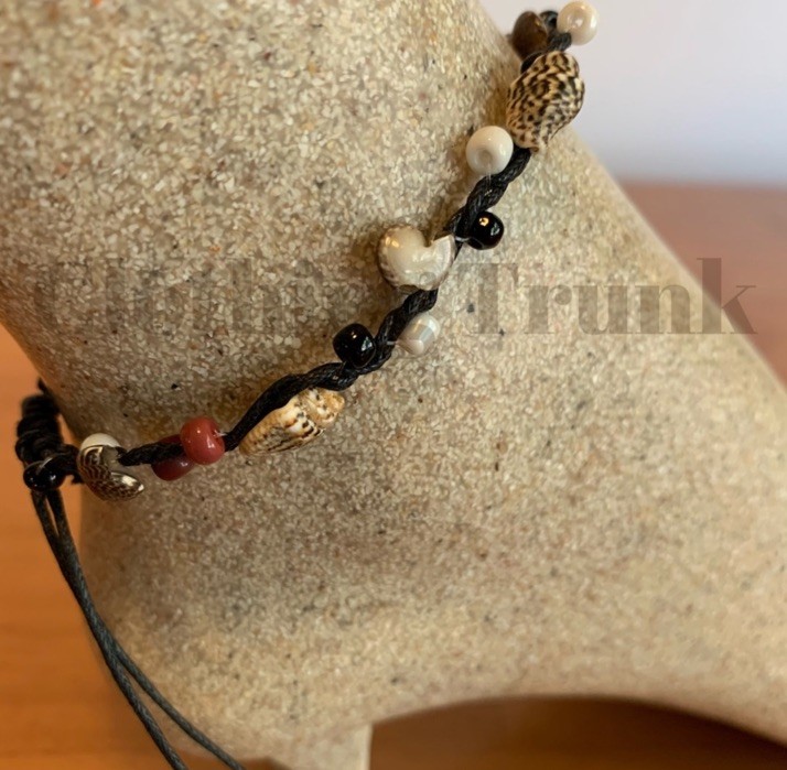 Mini Sea Shell Macrame Anklet – Black Adjustable Beach Boho Jewelry