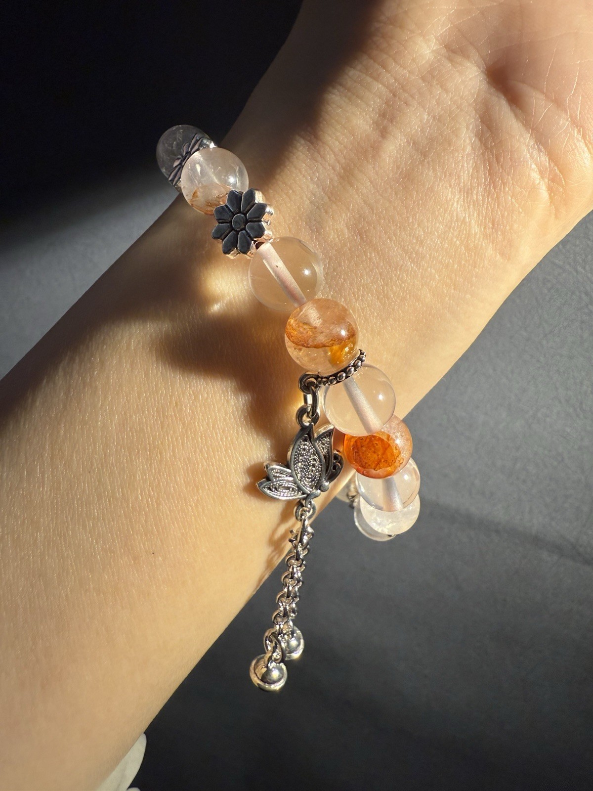 9.2mm High Grade Natural Fire Hematoid Crystal/ Phantom Crystal Charm Bracelet