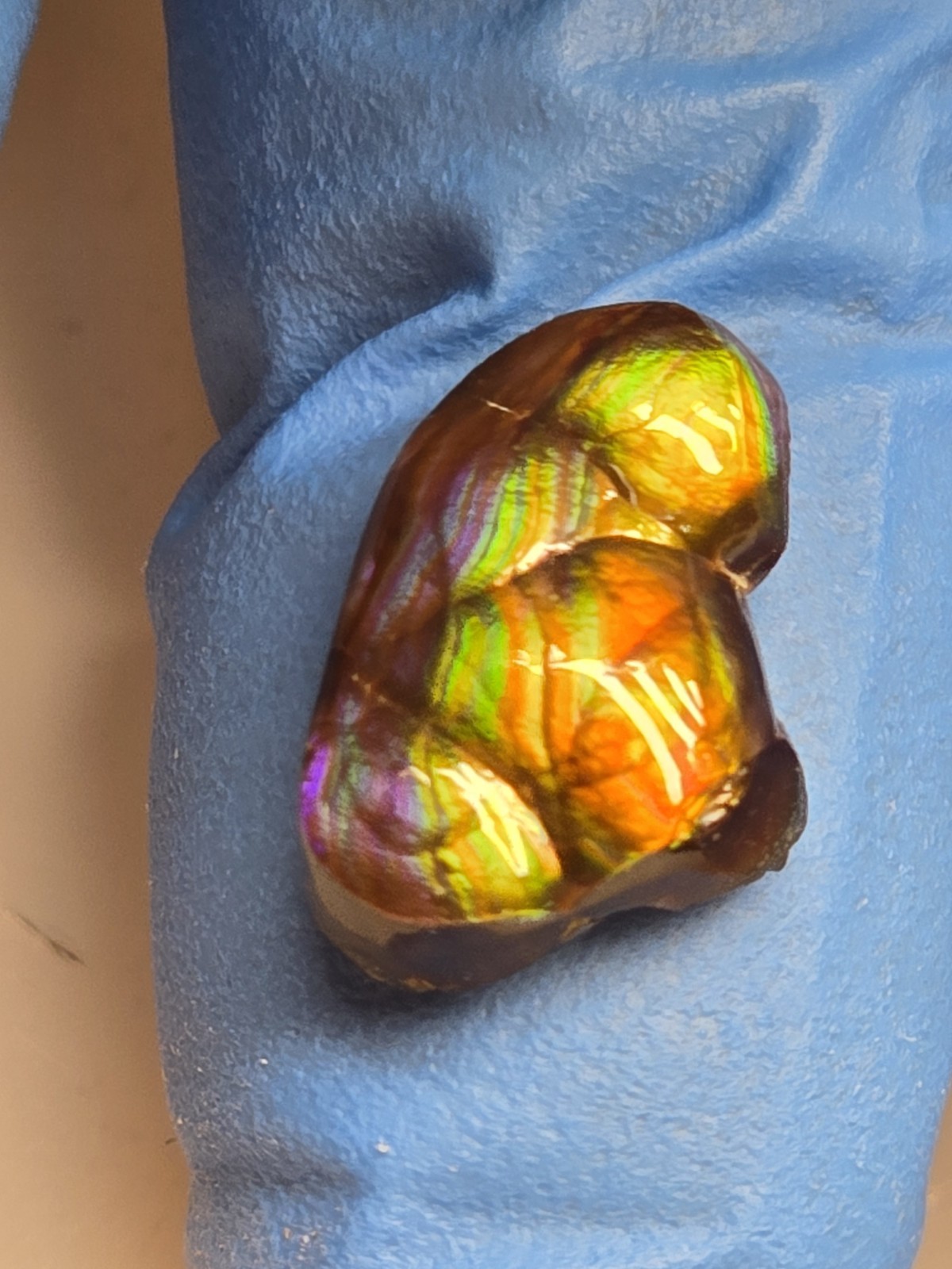 Dancing Rainbow Fire Agate Gem 6.7 Ct Original Hand Carved Natural Arizona Gem