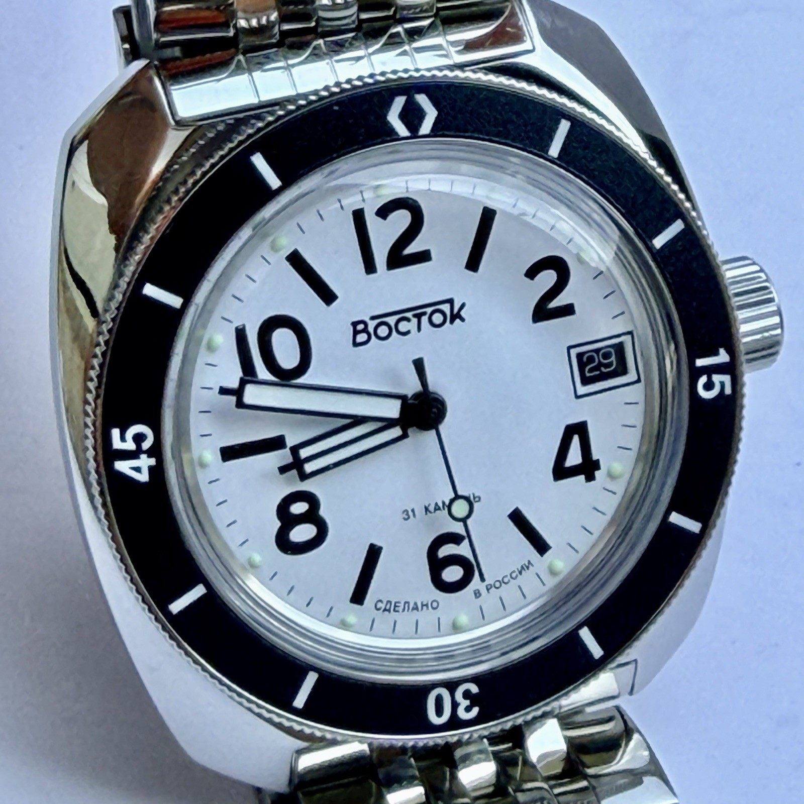 Vostok Amphibian Classic Automatic Russian Military Dive Watch White Dial 71009A