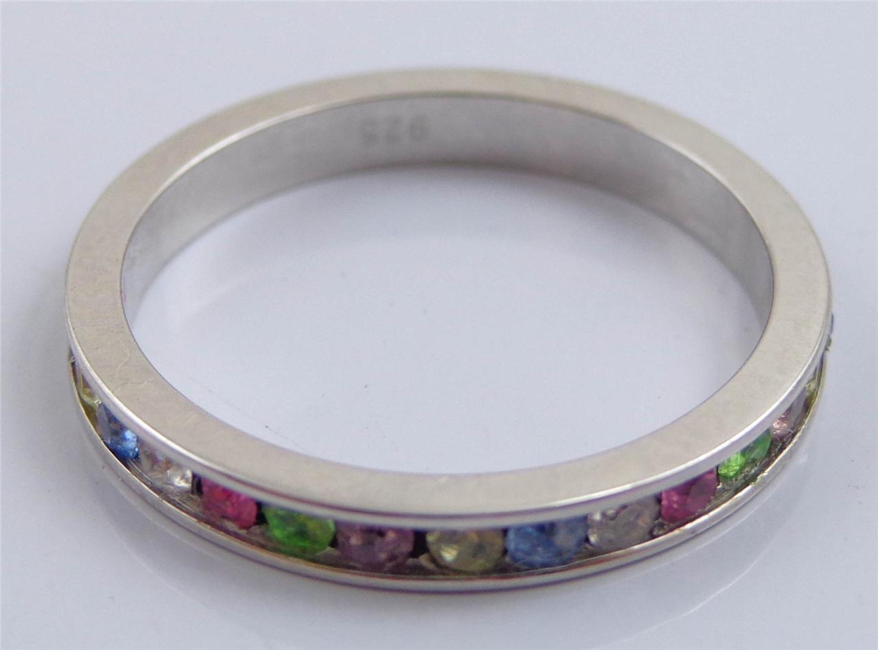 1.00cttw Channel Multi-Gem Eternity ~ 925 Sterling Silver Ring/Band ~Choose Size